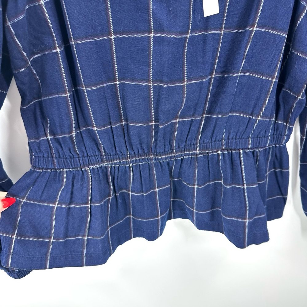 Madewell Scoopneck Peplum Top Womens Large Windowpane Preppy Boho Peasant NWT - Picture 5 of 13